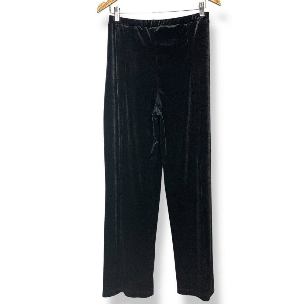 Halogen Velvet Pants‎ Velour Black Straight Wide Leg Pull-On Size Small Women